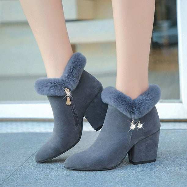 2022, botines elegantes para mujer, zapatillas cálidas de felpa, vestido de punta estrecha, botas de mujer, botas sexis de tacón alto de cristal 35-4338 Gao Jinjia LED