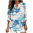 thumbnail image 2 of JUSLIO Cotton Women Tops Relaxed Fit Graphic Blouses Irregular Print Long sleeve V Neck Blouses Light Blue 3XL, 2 of 5