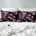 thumbnail image 3 of 3D Geometric Full Fitted Sheet Abstract Aesthetic Sheets Full Black and Pink Bed Sheets Glowing Futuristic Cubes Bed Cover Neon Grid Bed Set(Deep Pocket), 3 of 5