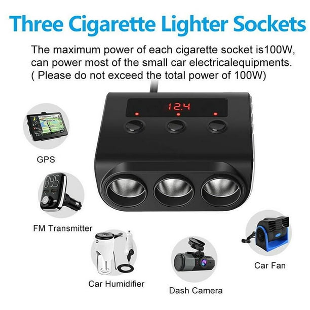 Adaptateur allume-cigare 3 voies voiture 12V-24V prise séparateur prise LED  4 adaptateur chargeur USB pour téléphone MP3 DVR Couleur: noir