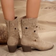 thumbnail image 3 of EKVAHL Women's Mid Calf Western Cowboy Boots, Faux Suede Chunky Block Heel Fashion Booties, Star Cutout Outdoor Party Daily Casual Shoes Beige, 3 of 5
