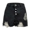 thumbnail image 5 of Generic Women's High Rise Denim Shorts Summer Ripped Distressed Button Down Frayed Fashion Washed Jeans Shorts, 5 of 6