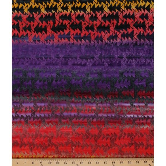 Cotton Multicolor Batik Handmade Geometric Triangles Stripes Purple Red Orange Gray Cotton Fabric Print by the Yard (16190)