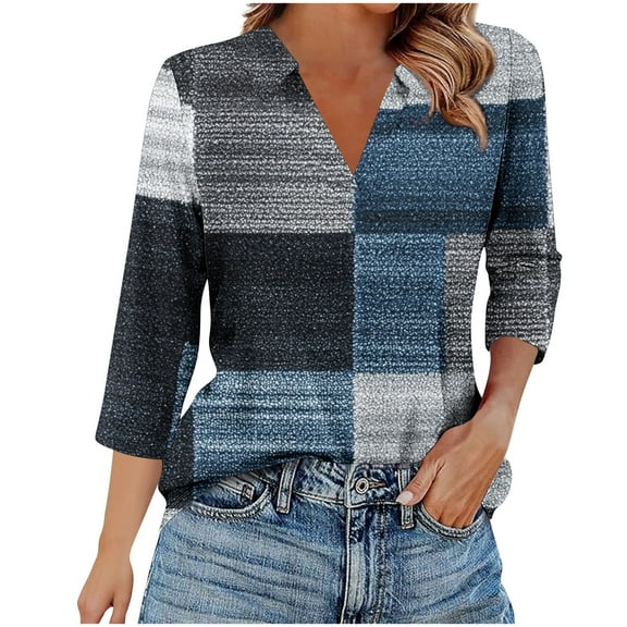 SHE IS Womens 3/4 Sleeve Tops, Long Sleeve Shirts for Women Plus Size 3x Womens Long Sleeve Tops Cotton Graphic Blouses for Women Long Sleeve Formal Basic Tees for Women Cropped