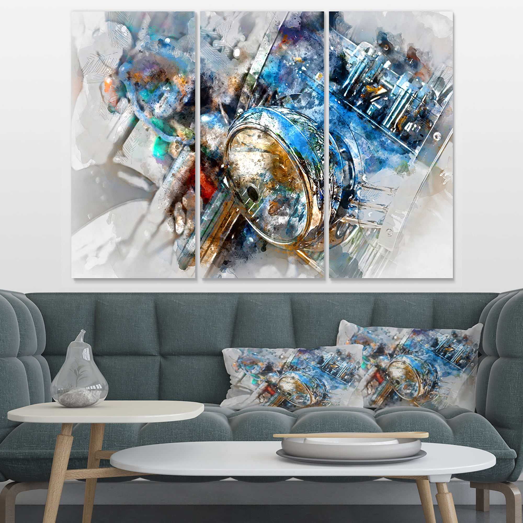 Designart 'Motorcycle Headlight Watercolor ' Contemporary Canvas Art Print