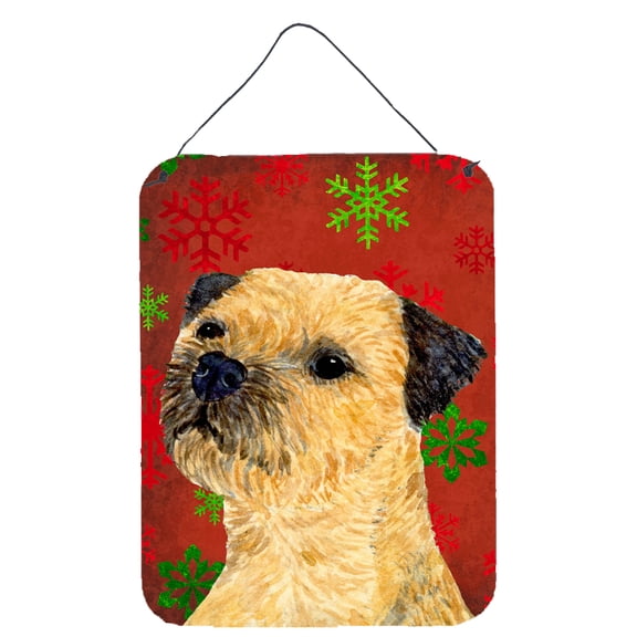 Border Terrier Red and Green Snowflakes Holiday Christmas Wall or Door Hanging Prints