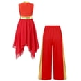 thumbnail image 3 of Aislor Girls Sleeveless Praise Dance Dress Metallic Gold Liturgical Worship Tunic with Wide Leg Pants Set Red 6, 3 of 8