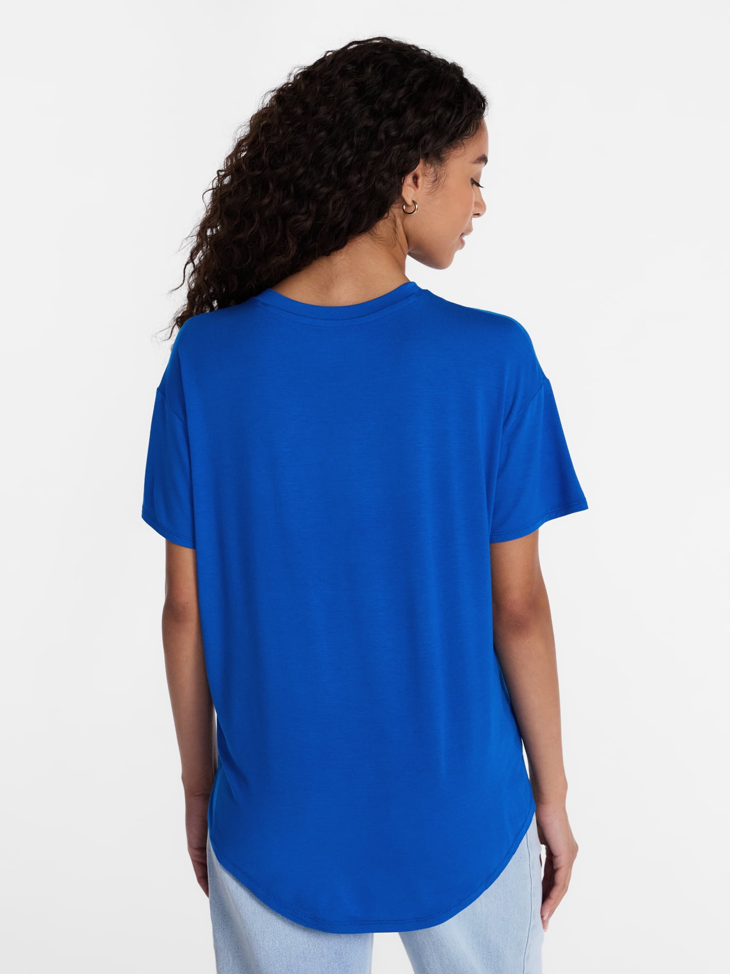Time and Tru Women's V-Neck Tunic Tee with Short Sleeves, Sizes XS-XXXL