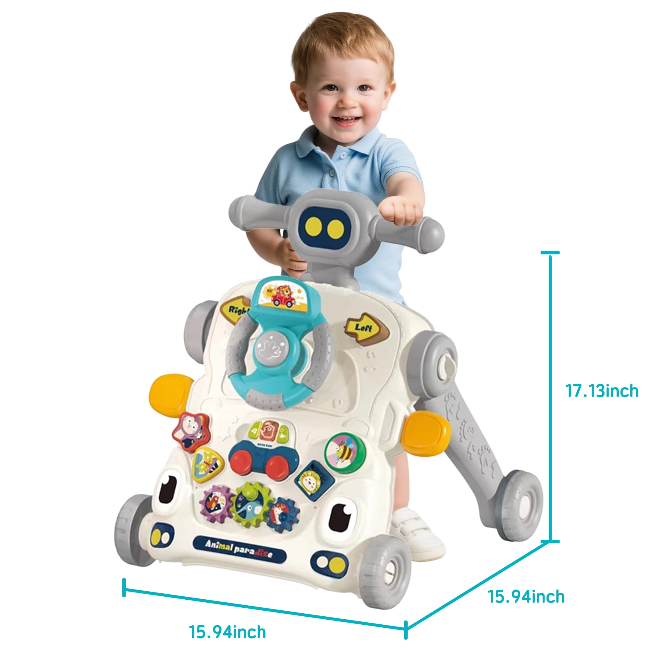 KOPPOP Baby Walker, 3-in-1 Activity Center and Learning Walker Sit-to-Stand Toy with Music & Lights, Foldable Push Toy for Infant Toddler 9+ Months, Grey