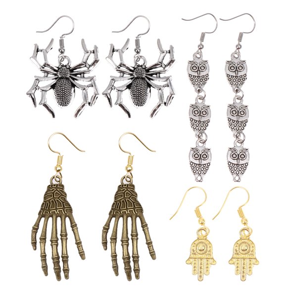 4 pares de pendientes antiguos de Halloween con temática de Halloween, pendientes colgantes divertidos y espeluznantes para fiesta de Halloween