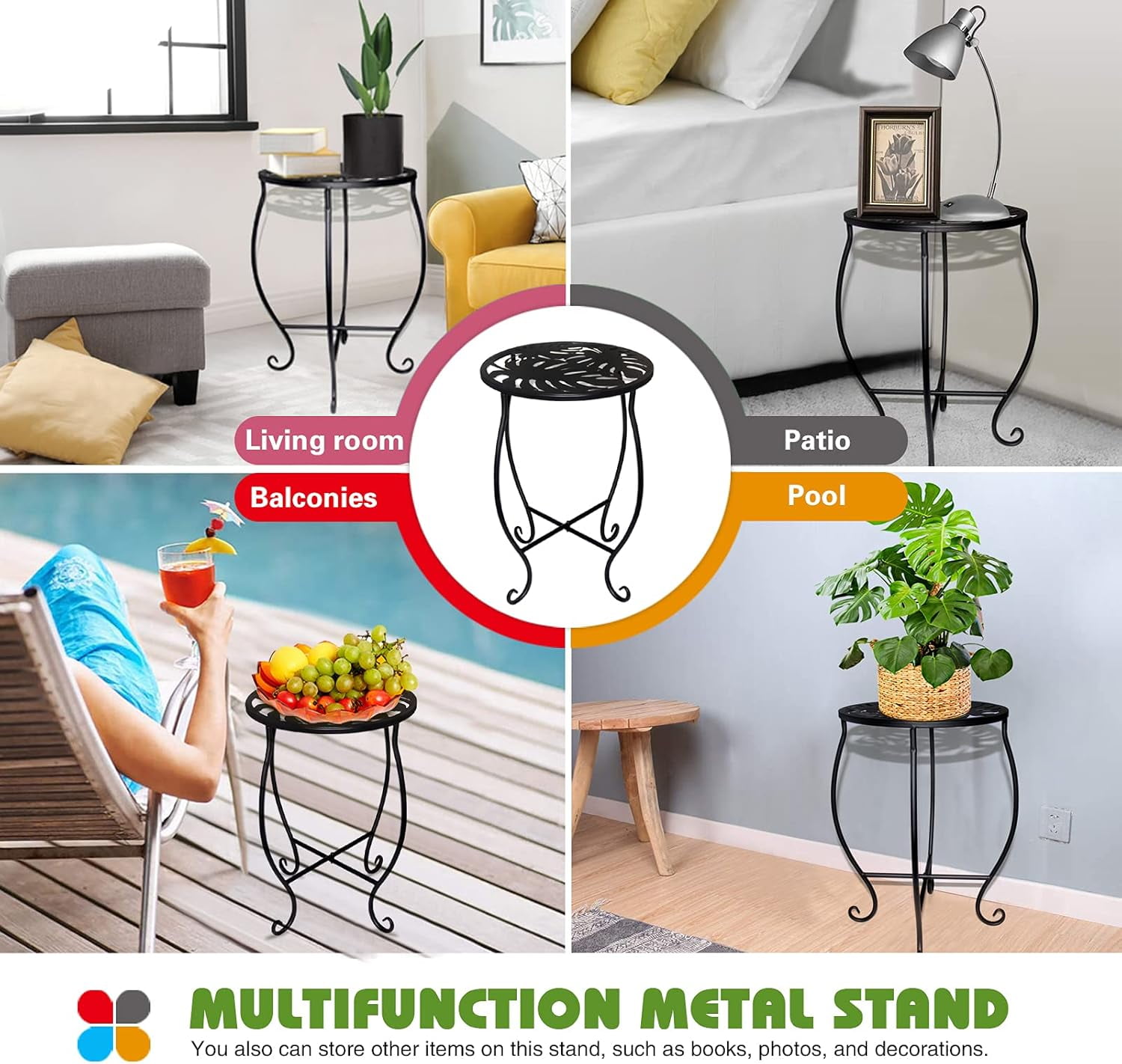 Outdoor Side Tables for Small Spaces, 2 Pack 10 Inch Round Metal End Table Weather Resistant Metal Patio Side Table for Patio Yard Porch Balcony Garden Bedside, Plant Stand for Indoor Outdoor