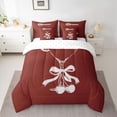thumbnail image 2 of Homewish Fashion Bowknot Cup Bedding Comforter Set 7 Pieces, Kawaii Cherry Full Bedding Set, Maroon Cartoon Theme Reversible Fitted Sheet Flat Sheet, Lightweight Room Decor, 2 of 7