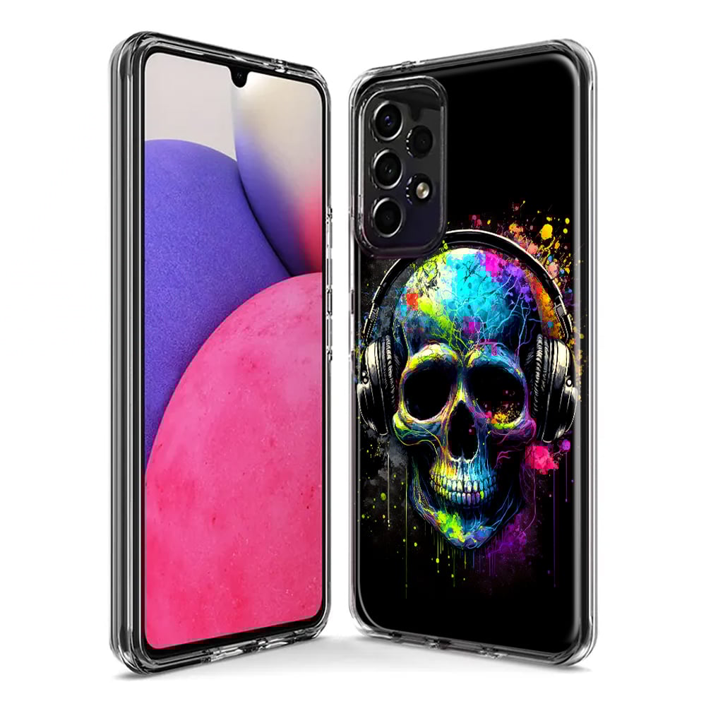 thumbnail image 3 of MUNDAZE Samsung Galaxy A72 Shockproof Clear Hybrid Protective Phone Case Fantasy Skull Headphone Colorful Pop Art Cover, 3 of 5