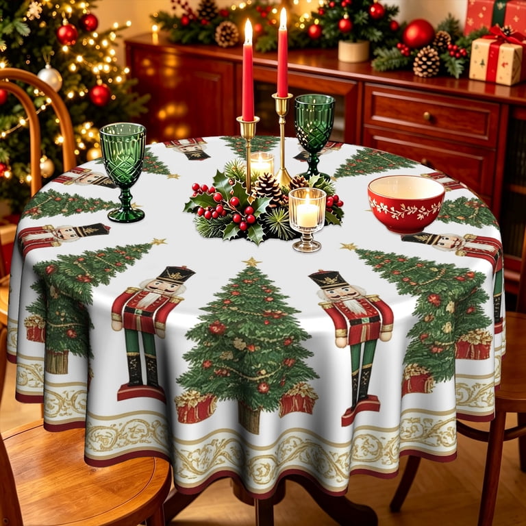 Symmetrical Xmas Tree Stocking Festive Trim Pattern Round Tablecloth ...