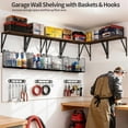 thumbnail image 3 of Garage Shelving Wall Mounted, Heavy-Duty Garage Wall Shelving with Baskets & Hooks Supports up to 154 LBS in Total, Tool Storage Organizer for Home, Garden, Kitchen, Laundry Room, 3 of 7