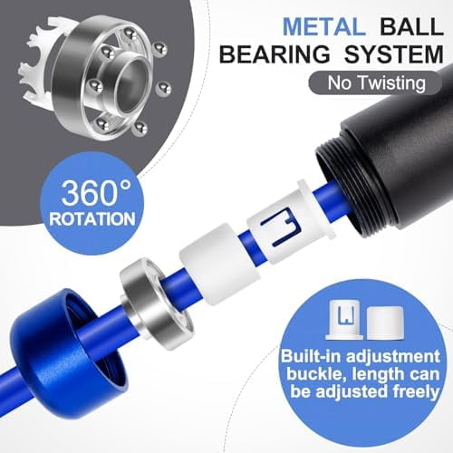 1LB Weighted Jump Ropes for fitness Women Men, Aluminum Handles for MMA, Boxing, CrossFit, Weight-loss Workouts, Tangle-Free Ball Bearing Rapid Speed Skipping Jump Rope with Adjustable 9mm Cotton