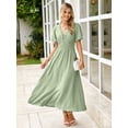 thumbnail image 4 of Vestido sencillo para mujer, de verano, fluido, a media pierna, cuello en V, manga corta, 4 of 8