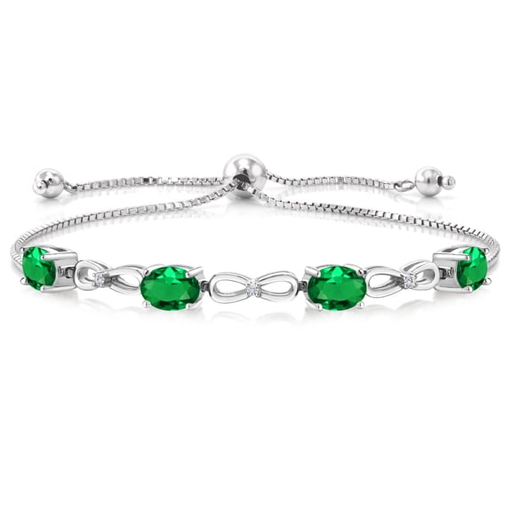 Gem Stone King 2.42 Ct Oval Green Nano Emerald E-F Lab Grown Diamond 925 Silver Bracelet for Women