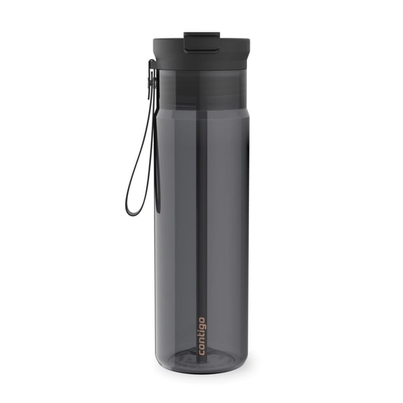 Contigo 28 oz Plastic Water Bottle Tumbler with Straw – DualSip Leak-Proof Reusable Water Bottle, Spill-Proof for Bags, Carry Strap, Black/Clear