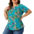 thumbnail image 2 of DARING DIVA Women's Plus V Neck Floral Print Casual Top 1X Lake Blue, 2 of 6