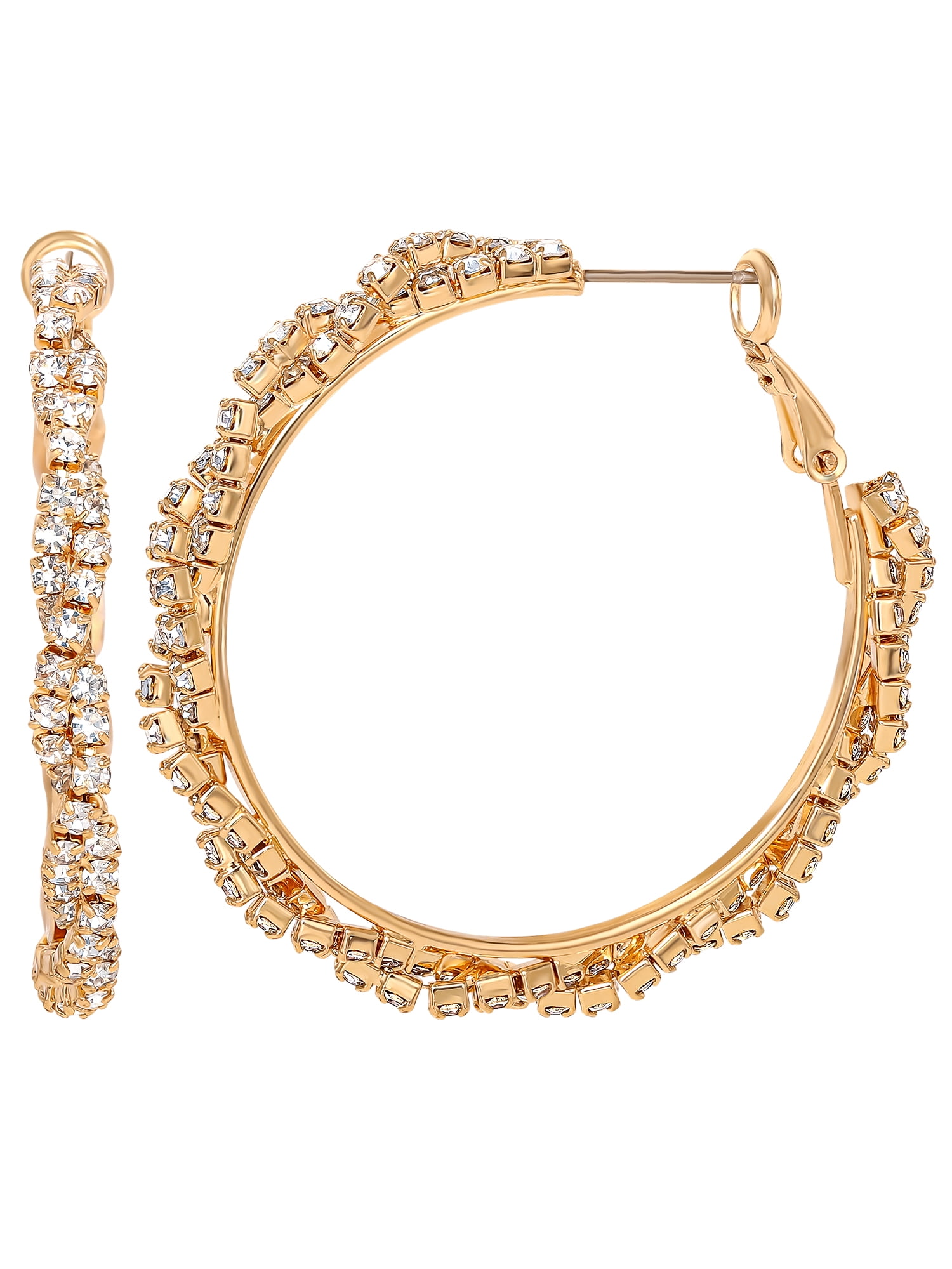 Jessica Simpson Women's Spiral Rhinestone Hoop Earrings