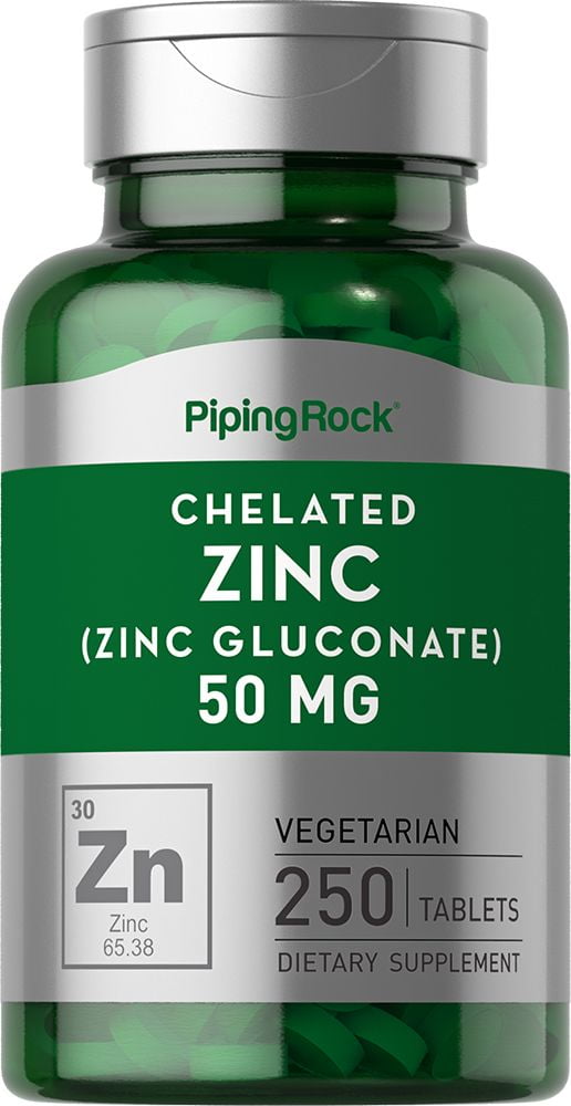 Chelated Zinc Gluconate 50 mg 250 Vegetarian Tablets by Piping Rock