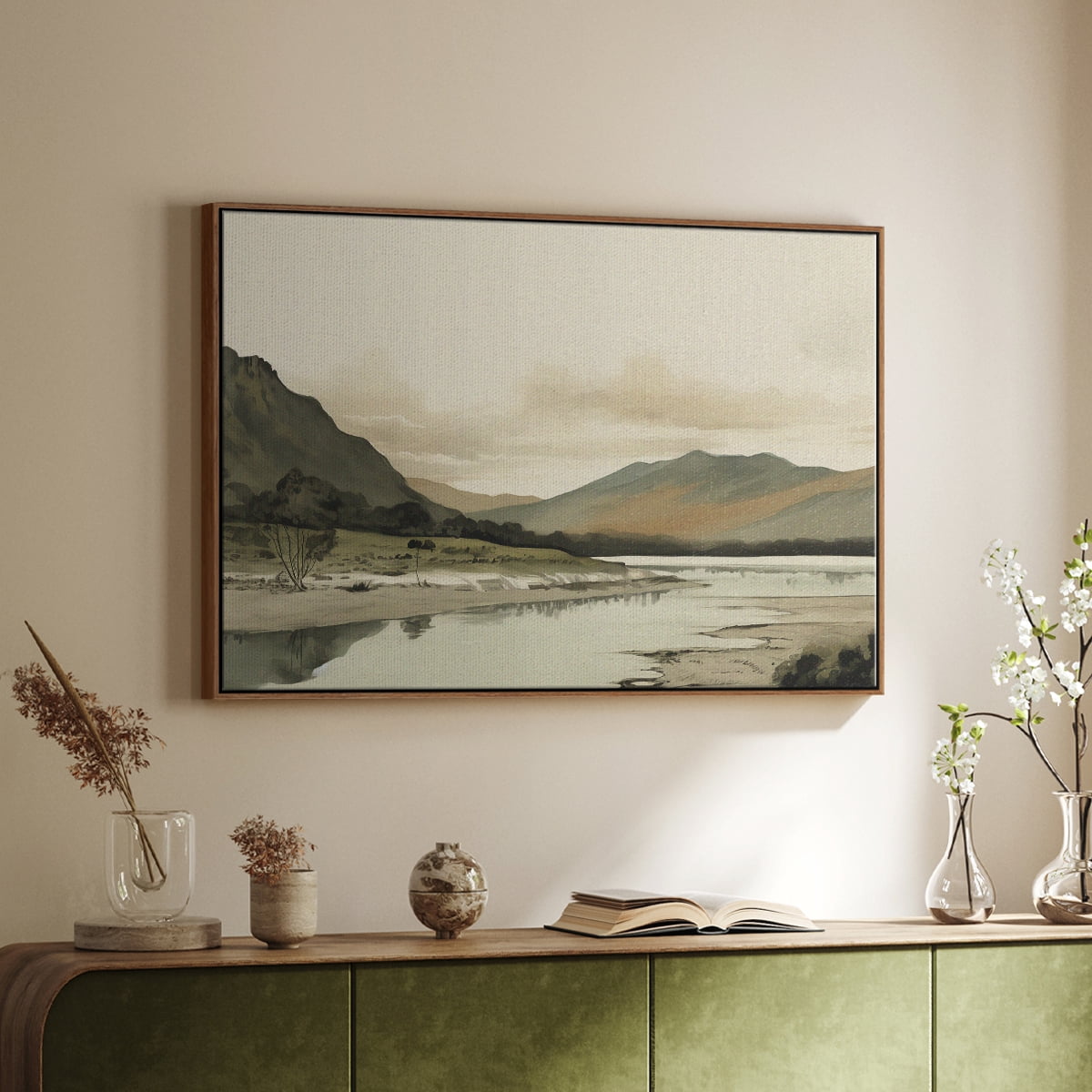Vintage Landscape-XX By Wexford Home Framed in Walnut Wood Gallery Wrapped Canvas 27 in. x 41 in.