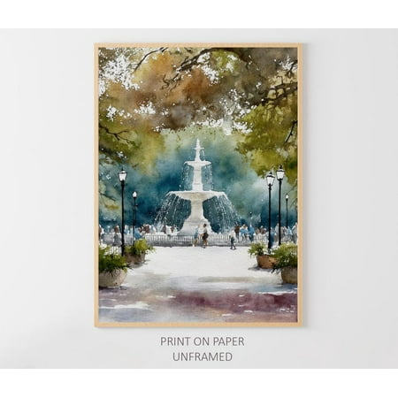 Savannah Forsyth Park Fountain Art Poster - Georgia Cityscape, Unframed Poster Size 8x12