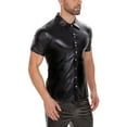 thumbnail image 5 of USNSM (S-5XL) Big and Tall Men Shiny Patent Leather Shirt Short Sleeve Summer Solid Color Lapel Top T-shirt Black XXXL, 5 of 5
