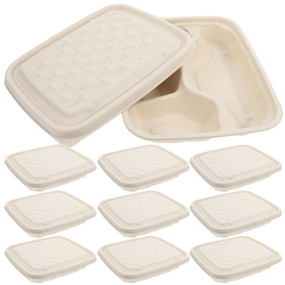10pcs Disposable Food Containers 800ml Made from Paper with 4 Compartments for Restaurant Home Use