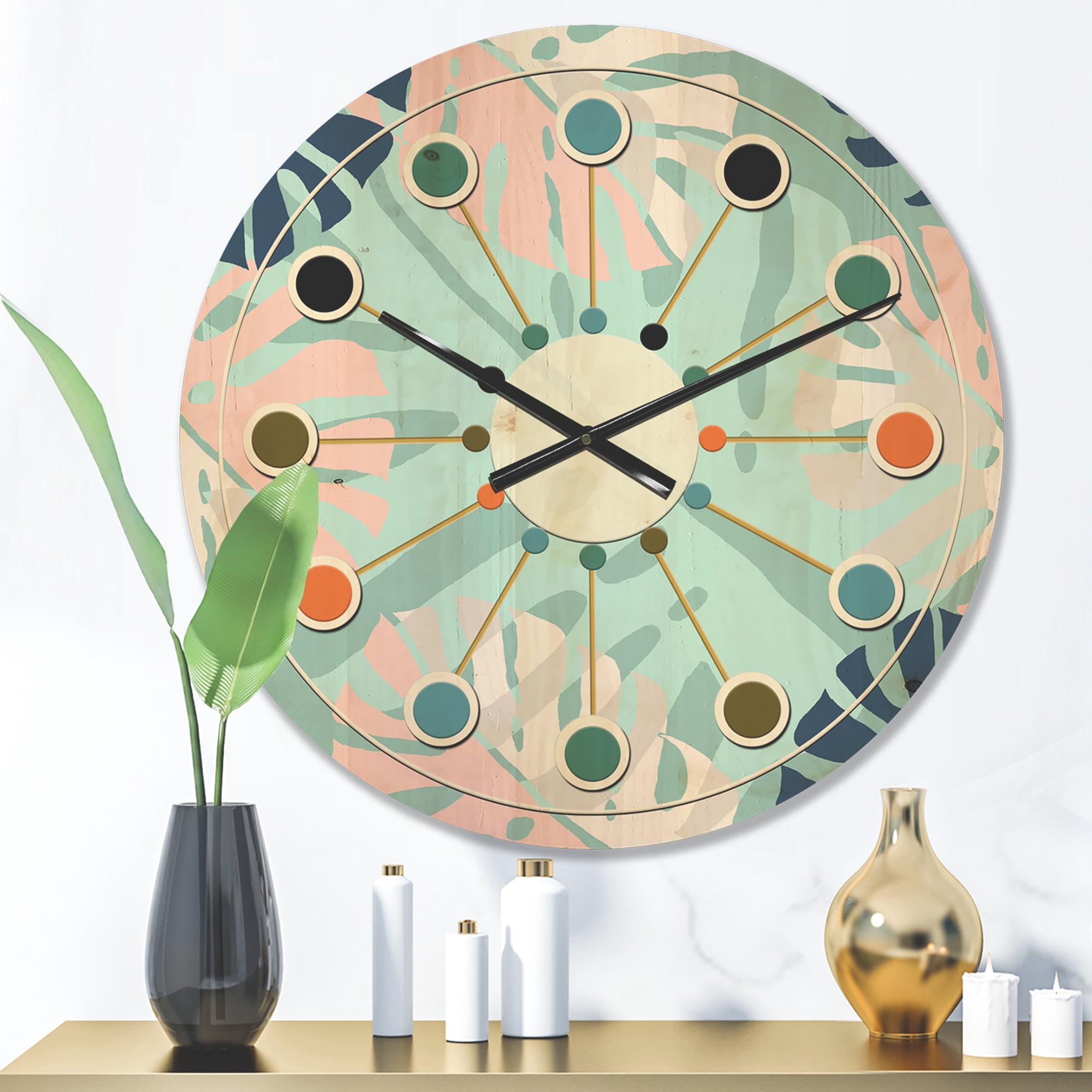 Designart 'Floral Retro Pattern VII' Mid-Century Modern Wood Wall Clock