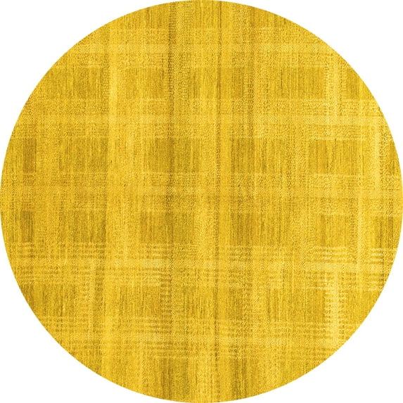 Ahgly Company Machine Washable Indoor Round Abstract Yellow Modern Area Rugs, 7' Round