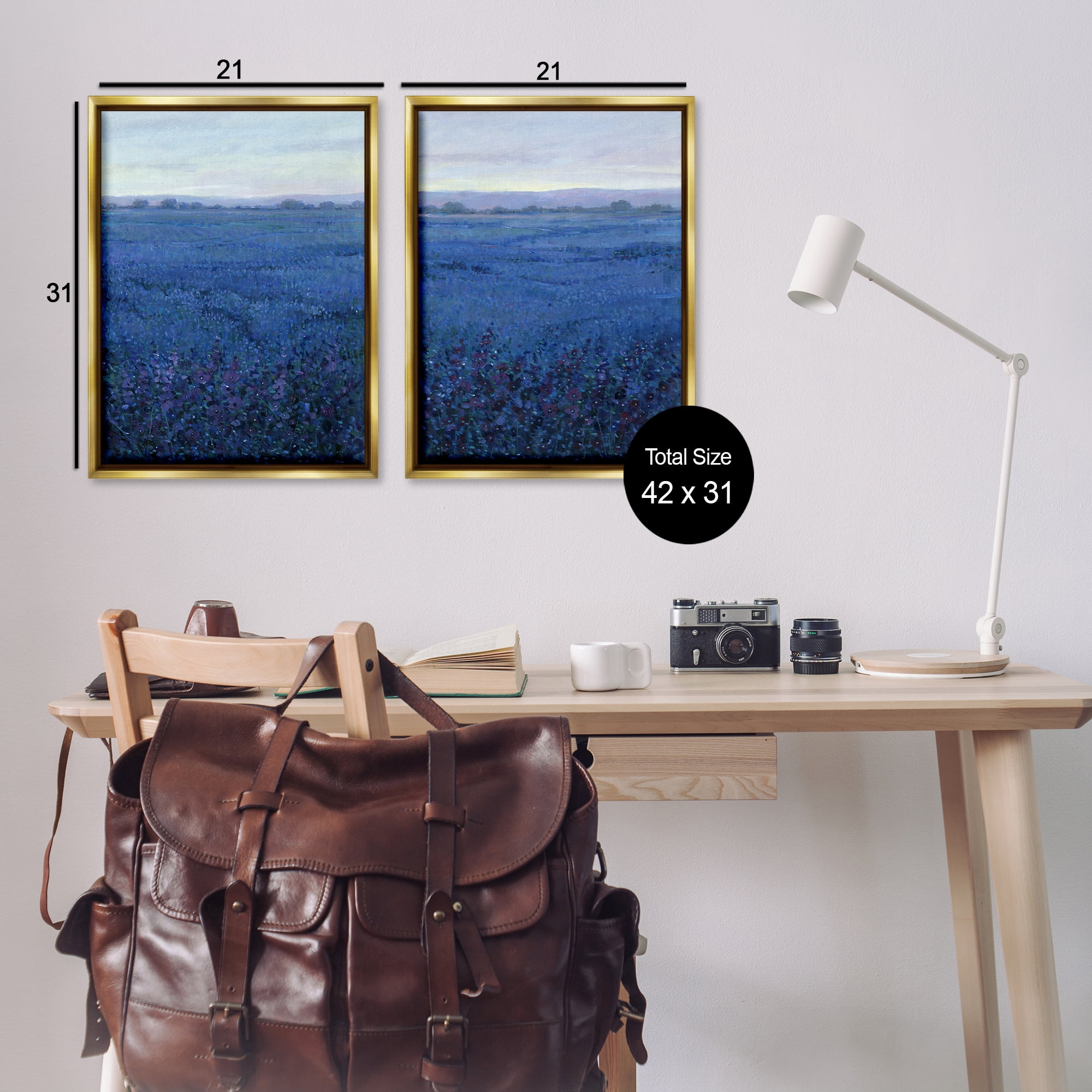 Stupell Industries Flowering Field Purple Haze Landscape & Nature Painting Gold Floater Framed Canvas Art Print Wall Art, 21 x 31, Set of 2