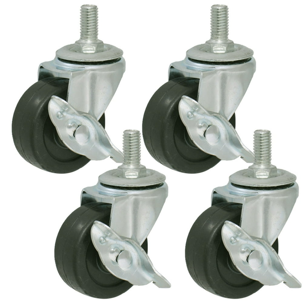3ox 4 Pack 3 inch Rubber Casters with Threaded Stem for Wire Shelving