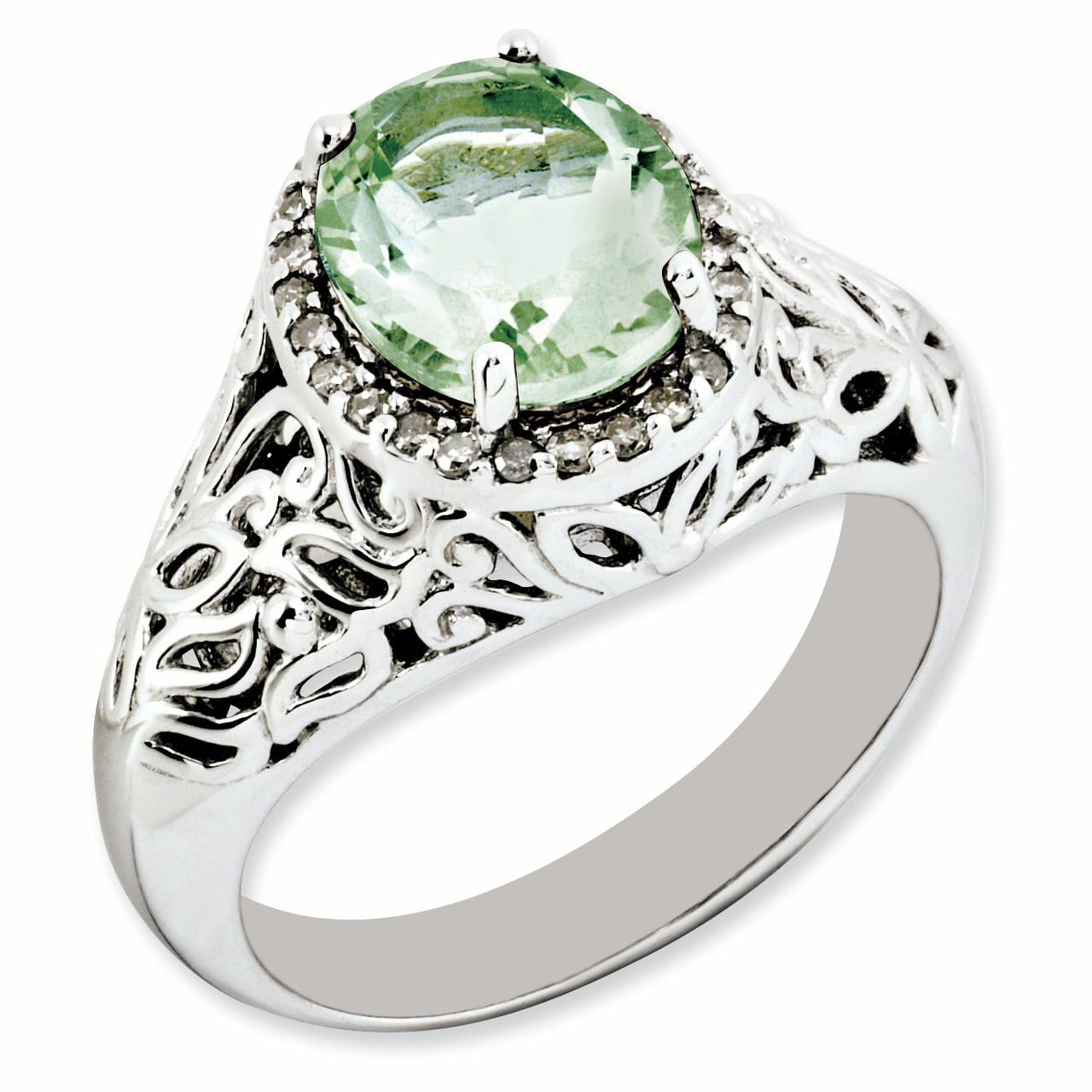 925 Sterling Silver Oval Diamond Green Quartz Band Ring Size 7.00 Gemstone Fine Jewelry For Women Gifts For Her 