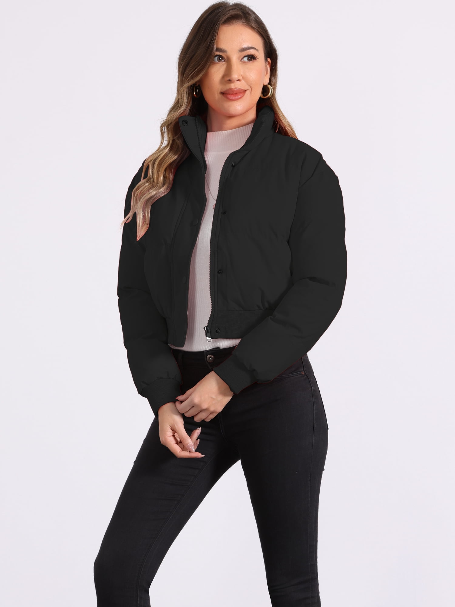 DARING DIVA Women's Outwear Baggy Padded Cropped Bomber Jacket M Black