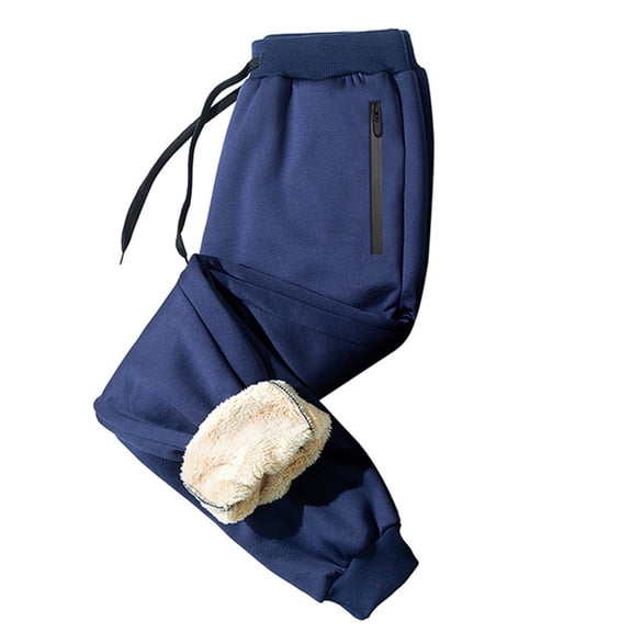 Mens Sherpa Lined Fleece Sweatpants Thermal Warm Pants Casual Drawstring Elastic Waisted Joggers with Zipper Pockets