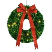 28 in. Pre-Lit Glittered Artificial Leaves Christmas Wreath with Clear Lights