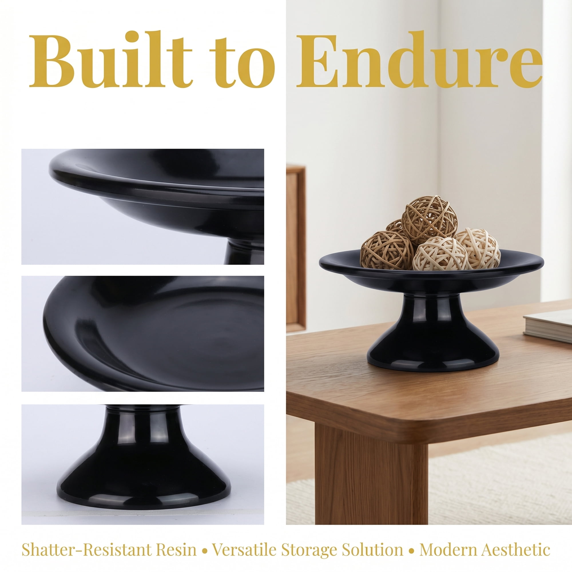 Unique Bargains Modern Fluted Decorative Scalloped Pedestal Bowl Black 6.3" x 6.3" x 2.8"