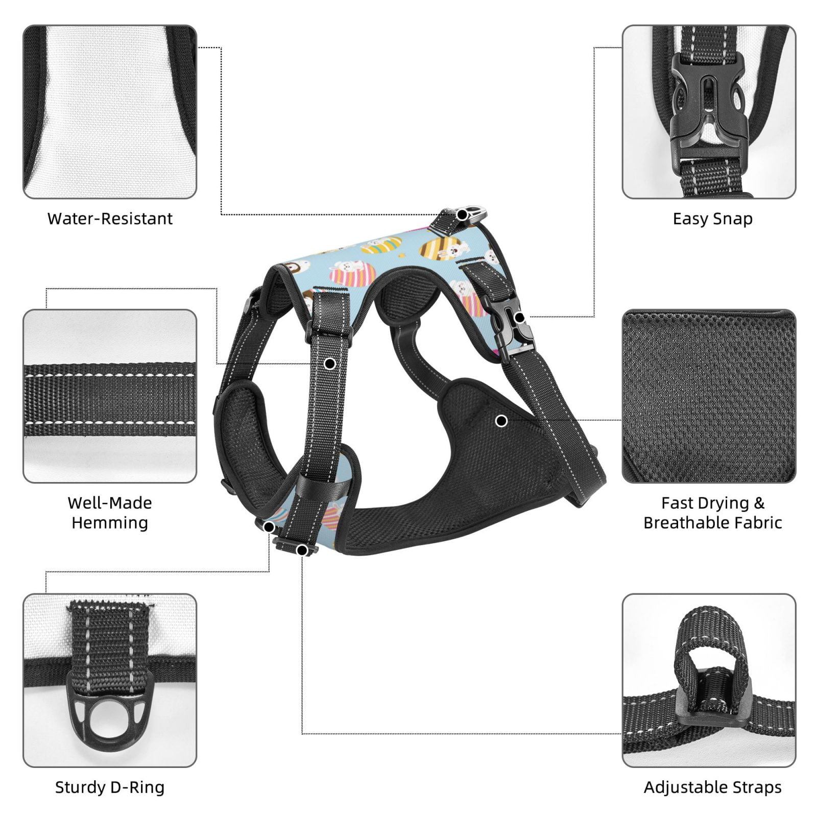 Kdxio Happy Easter Print No Pull Dog Harness Adjustable Reflective Oxford Easy Control Medium Large Dog Harness for Training and Everyday-Medium