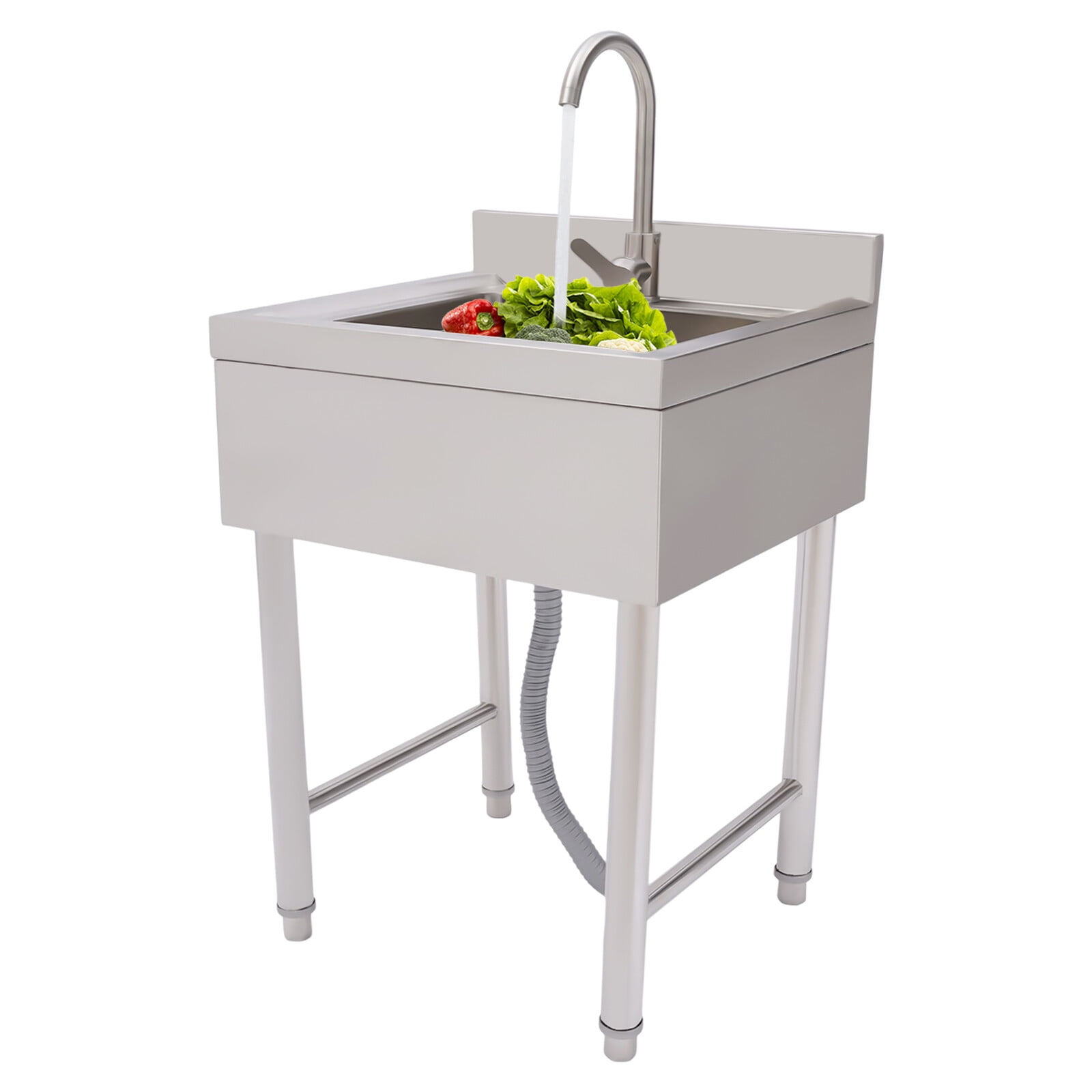 Commercial Utility Sink Stainless Steel Kitchen Sink 1 Compartment with Faucet