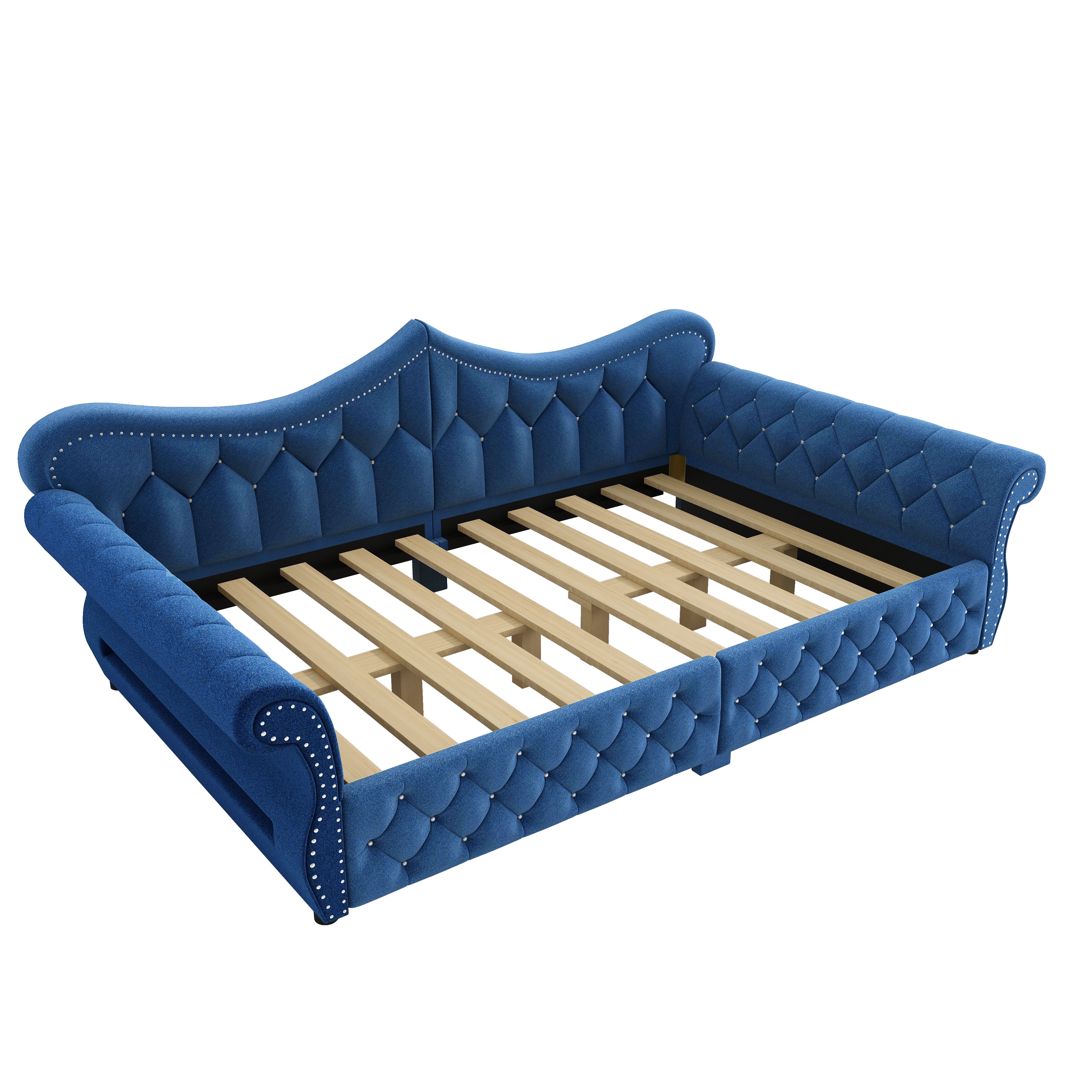 Euroco Upholstery Queen Size Daybed, Sofa Bed with LED Light, Blue
