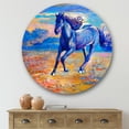 thumbnail image 2 of Designart 'Abstract Blue Horse Galoping Over The Prairie' Farmhouse Circle Metal Wall Art 36x36 - Disc of 36, 2 of 5