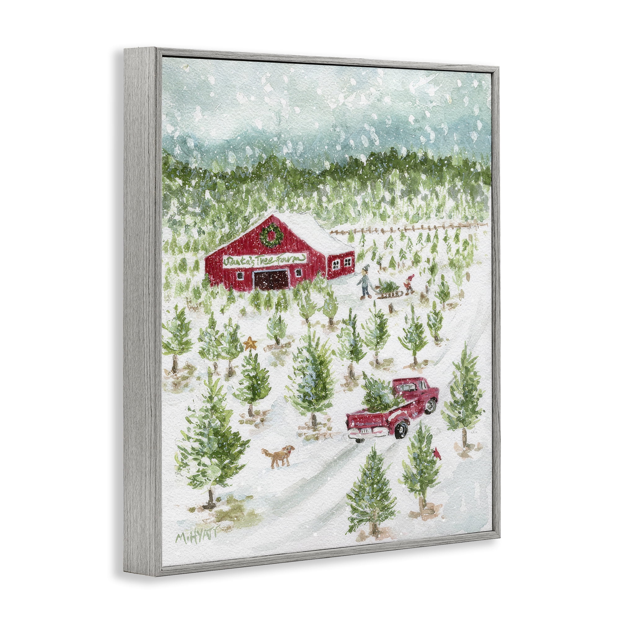 Stupell Industries Christmas Tree Farm Holiday Painting Gray Framed Art Prints Wall Art, 11 x 14
