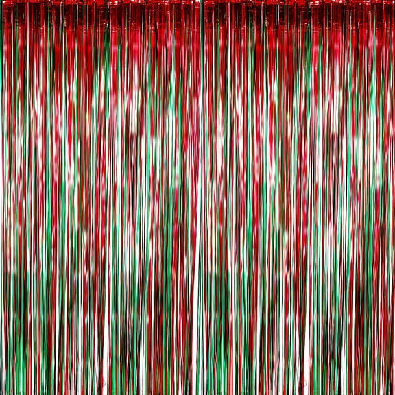 YUXNET 4 Pack Foil Curtains Metallic Fringe Shimmer Curtain for Birthday Wedding Party Christmas Decorations (Red and Green)