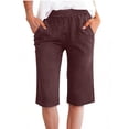 thumbnail image 2 of Inglocry Bermuda Shorts for Women 2026 High Waisted Drawstring Trendy Stretchy Denim Shorts Knee Length Cutoff Loose Fit Long Short Pants Wine 2XL, 2 of 5