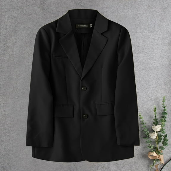 Gubotare Women's Blazers Casual Women's Casual Business Open Front Long Sleeve Blazer Jacket Open Front Cotton Cardigan (Black,XXL)