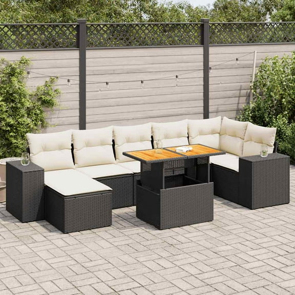 vidaXL Garden Sofa Set Black and cream white