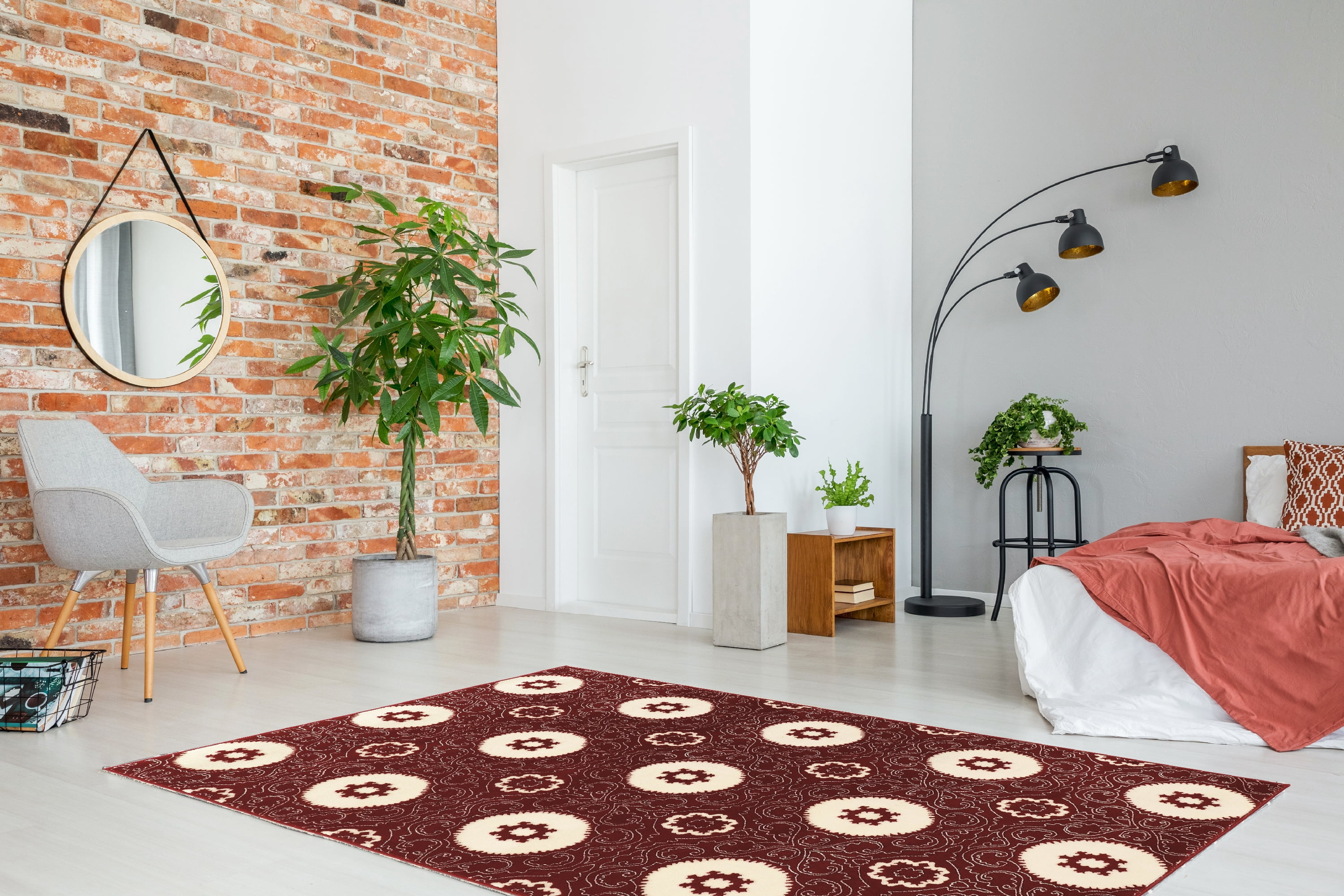 Prisma Karma Red Area Rug 8x10 Flat Finish Faux Silk Modern Design