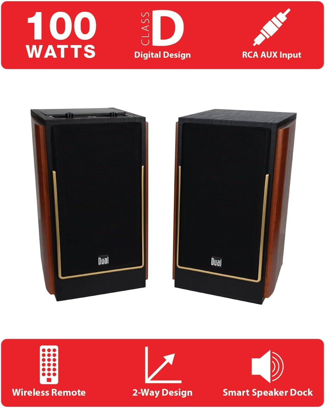 Dual LUHSL20B Bluetooth Bookshelf Speakers Pair | 100W | With Remote